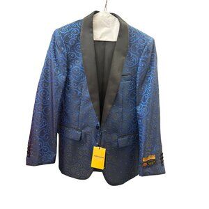 NWT Men's Alberto Nardoni Royal blue/Black swirl/rhinestone tuxedo dinner jacket
